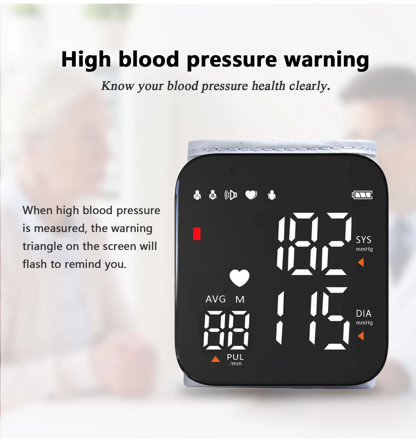 Intelligent Touch LCD Screen Wrist Blood Pressure Monitor Digital Voice Chargeable Heart Rate Household Sphygmomanometer