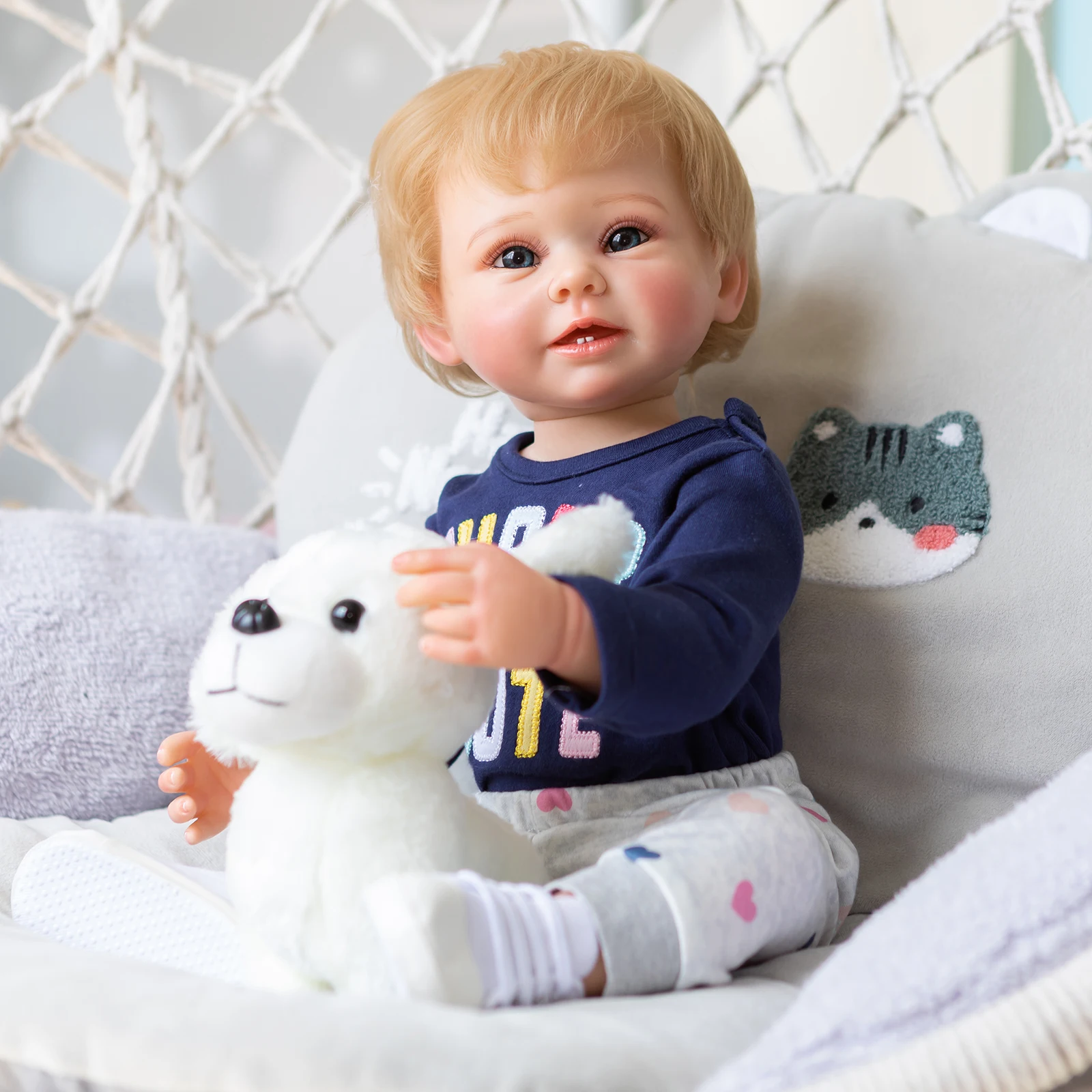 

22 Inch Preemie Full Body Silicone Baby Doll Boy Bonnie Lifelike 3D painted Skin Rooted Blond Mohair Children Gift Toy