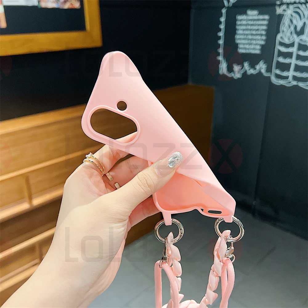 Luxury Crossbody Necklace Strap Soft Silicone Candy Color Phone Case For iPhone 15 14 13 12 11 16 Pro Max Acrylic Bracelet Cover_voghion.com