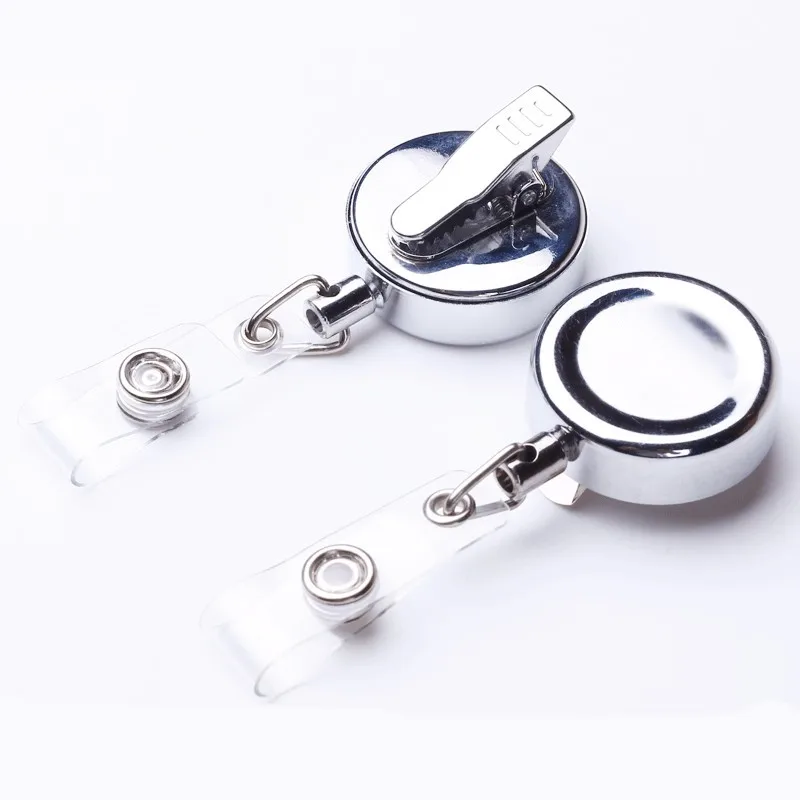 Silver Retractable Badge Reel Heavy Duty Outdoor Anti-Lost Device Retractor Office Accessories for Nurse ID Card Metal Holder