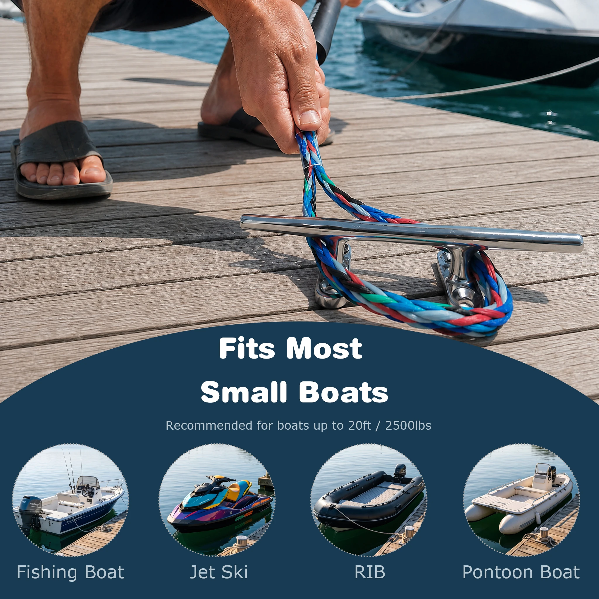 Durable Blue Bungee Dock Line – Heavy Duty, Stretchable Boat Rope with Hook/Loop Accessories