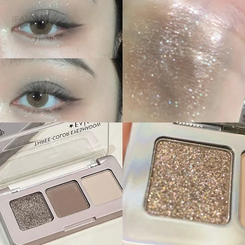 Mini Cement Eyesahdow Palette Sparkling Sequins Pearly Matte Silkworm Brighten Nose Shadow Contour 3-Color Glitter Eye Pigment