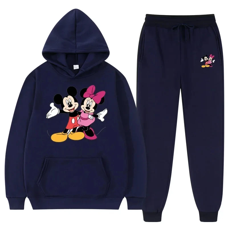 Customizable Pattern Hoodie Suits for Men and Women Disney Mickey Mouse Sweatshirts Autumn and Winter Warm Tops and Pants 4