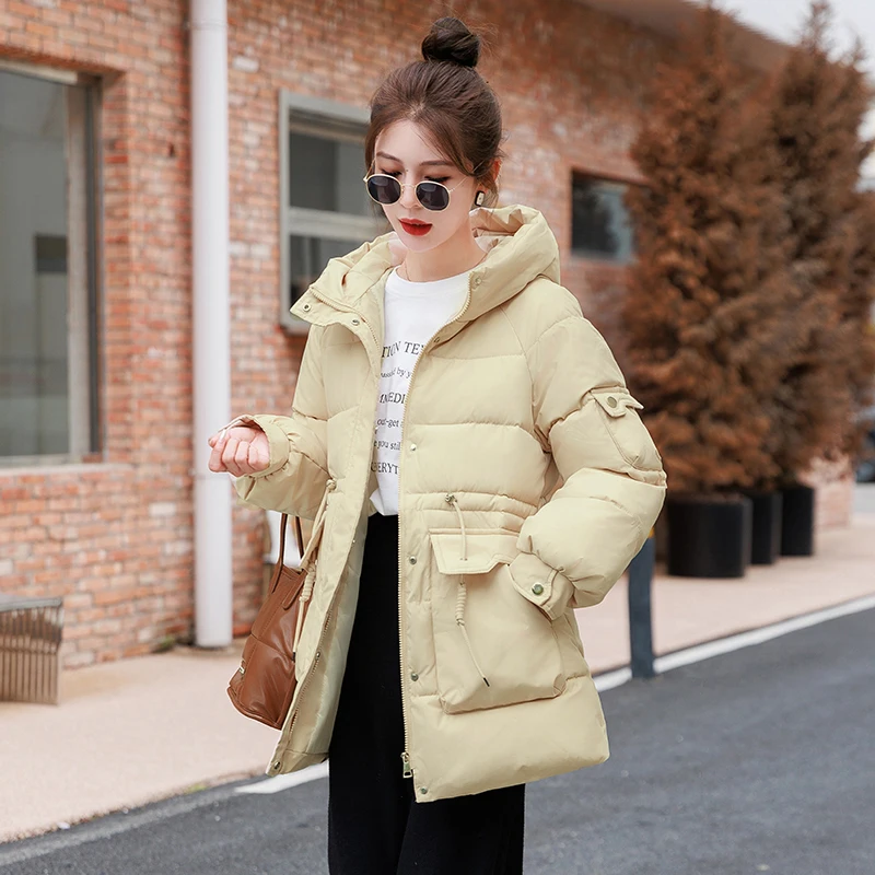 

2023 Autumn Winter Down Cotton Warm Parkas Coats For Women Zipper Short Coat Ladies Fashion Solid Color Hooded Pockets Jacket