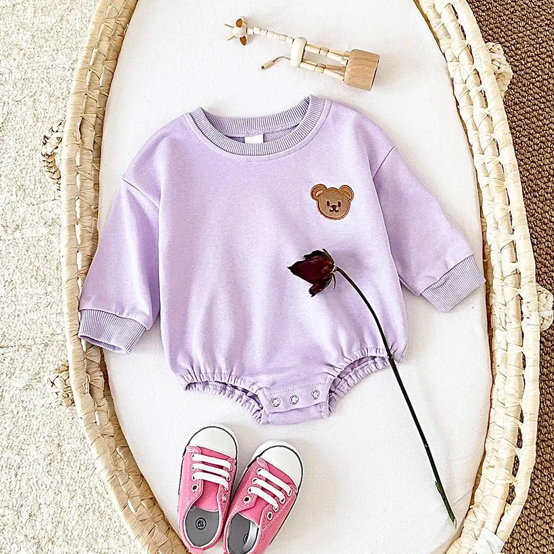 Baby Clothes Romper Long Sleeve Bear Sweatshirt Sweet Lavender Terry Cotton 0-2Y Newborn Boy Girl Bodysuits Infant Fall Winter 18 Baby Clothes Romper Long Sleeve Bear Sweatshirt Sweet Lavender Terry Cotton 0-2Y Newborn Boy Girl Bodysuits Infant Fall Winter - Image 2