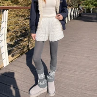 LanCharm 2025 Autumn Winter Korean High-Waisted Warm Women's Casual Pants Diamond-Patterned Thickened Slimming Boots Shorts - Image 4