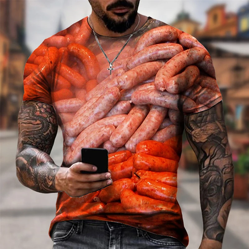 Funny Sausage Print Oversized T Shirt for Men and Women