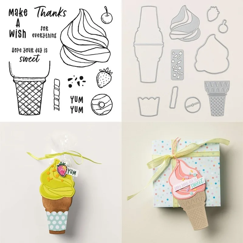 

Ice Cream New Metal Cut Dies Stamps Stencils Scrapbooking Photo Album Decorative Embossing DIY Paper Cards