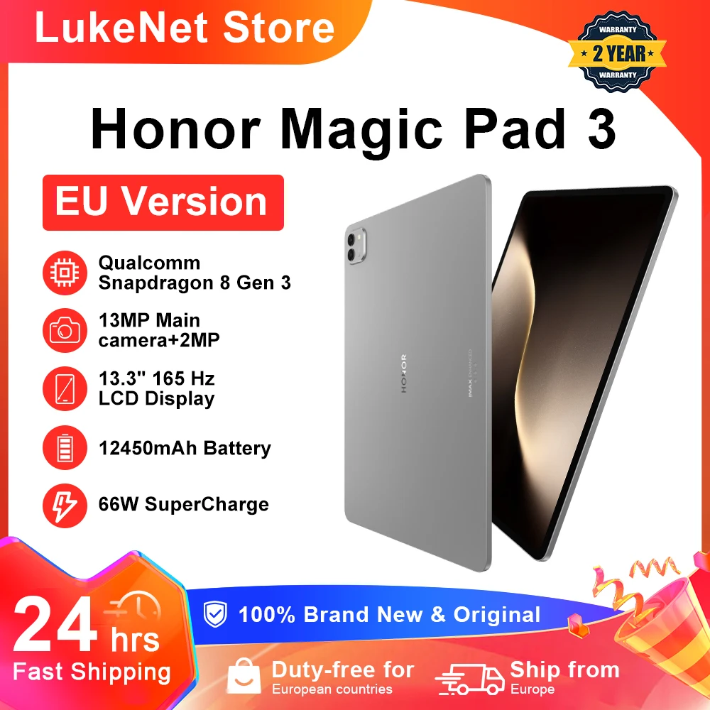 Tablette HONOR Magic Pad 3 Version Globale 13,3'' Écran LCD 3K 165Hz Processeur Snapdragon 8s Gen 3 Batterie 12450mAh Android 15 1