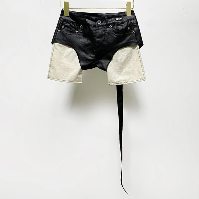 22s-women's-denim-shorts-waxed-pants-black-drk-pockets-design-streetwear-pants-for-women-owens-woman-clothes