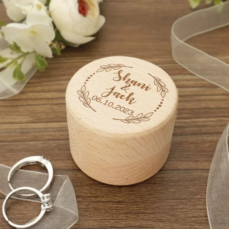 Free Personalized Engagement Ring Box Wooden Ring Box for Wedding Custom Proposal Engraved Ring Bearer Anniversary Gifts for Her