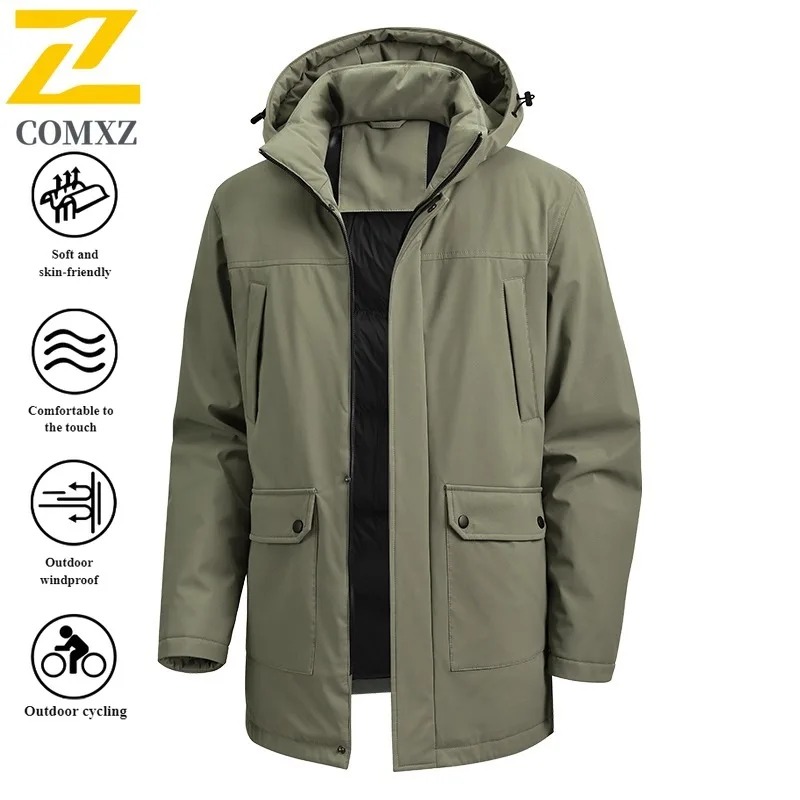 Winter Men's Hooded Windbreaker Windproof Thermal Coat Thickened Cotton Jacket Waterproof for suitable Hiking Camping Fishing