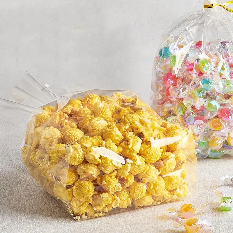 25/50pcs Flat Bottom Gusset Treat Bags Clear Cellophane Gift Bags Party Favor Small Gift