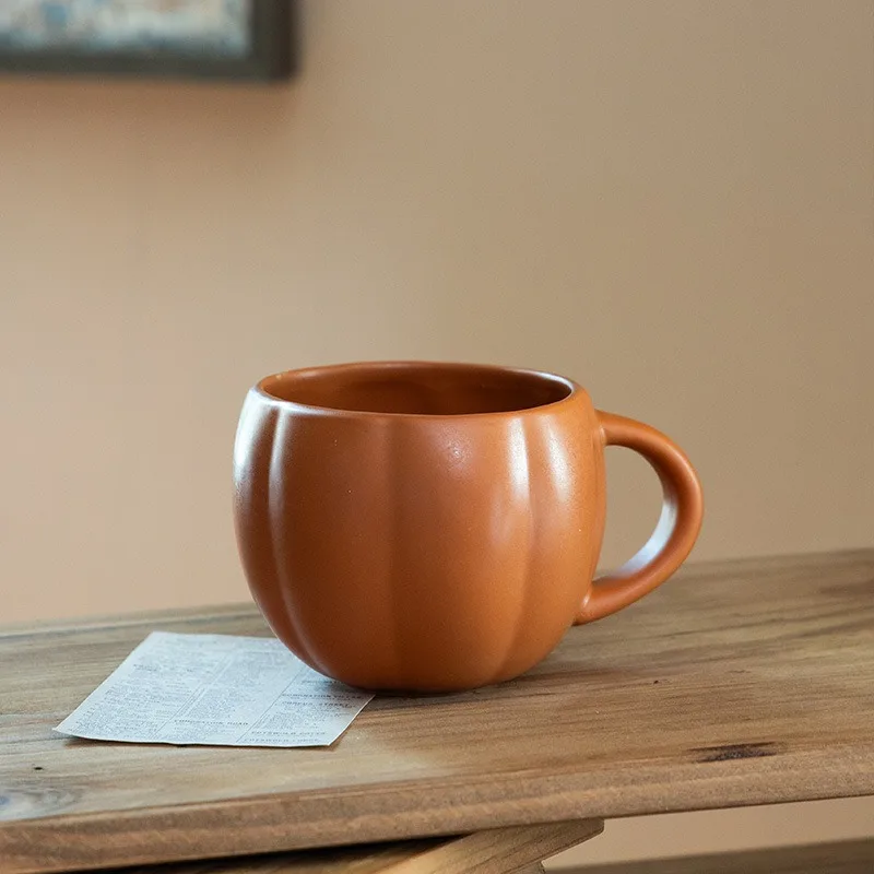 Hot Cute Pumpkin Shape Home Durable Ceramic Mug Large Capacity Drinking Water Coffee Cups with Handle Halloween Decoration Cup