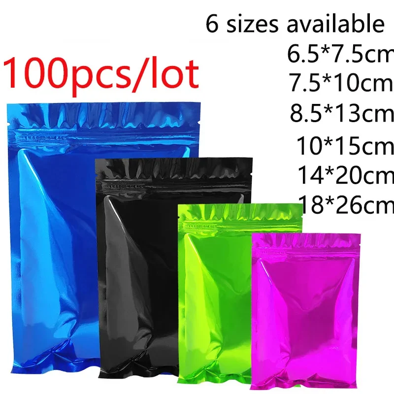 6 sizes 10 colours 100pcs Heat Seal Aluminum Foil Ziplock Bags Flat Zip Lock Package Bag Retail Plastic Foil Zip Bags Reclosable