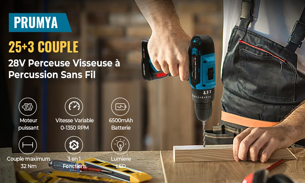 21V Cordless Drill Driver Set,2-Speed 1350RPM, 24-Piece Kit, 2 Battery Electric Screwdriver with 32 Torque Settings for Home DIY