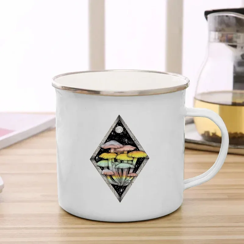 Women's Creative Mushroom Enamel Mug - Travel Tea & Coffee Cup with Handle, Perfect