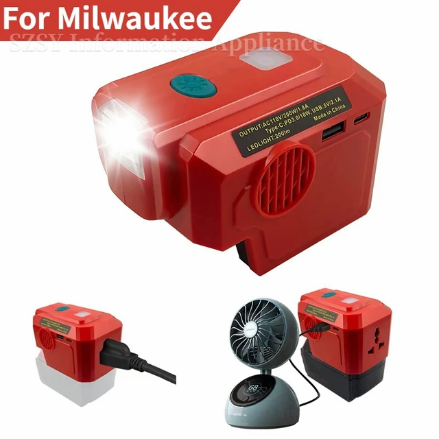 200W Power Supply Inverter For Milwaukee 18V Battery w/AC Outlet