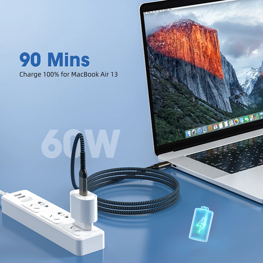 USB 3.2 Type-C to Type-C Fast Charging Cable, 60W PD, Available in 1m, 2m, 3m Lengths