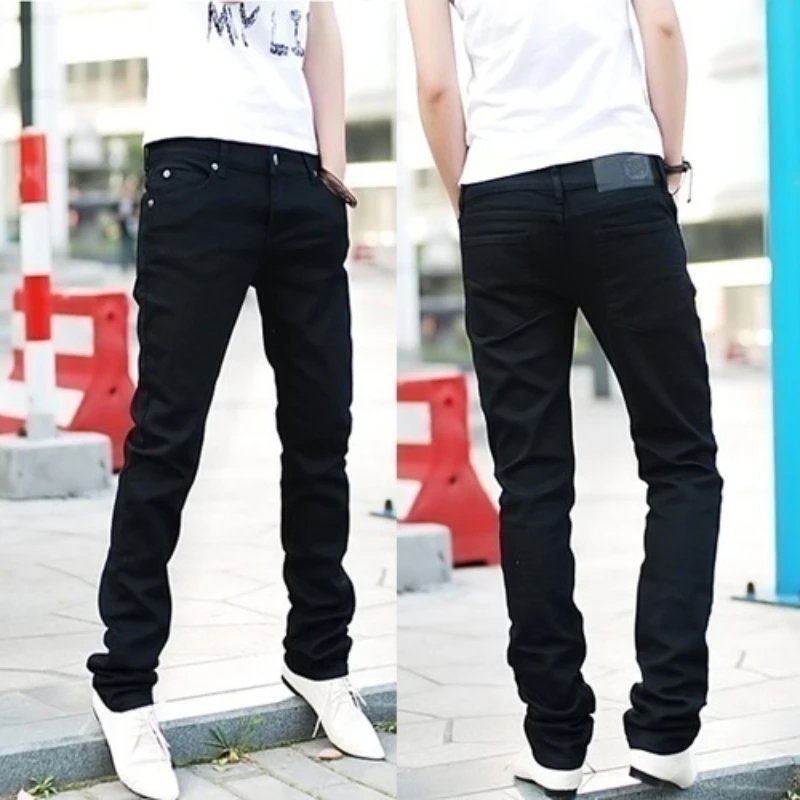 2022 Summer Fashion Solid Color Men's Skinny Pencil Jeans Slim Pants Casual Trousers