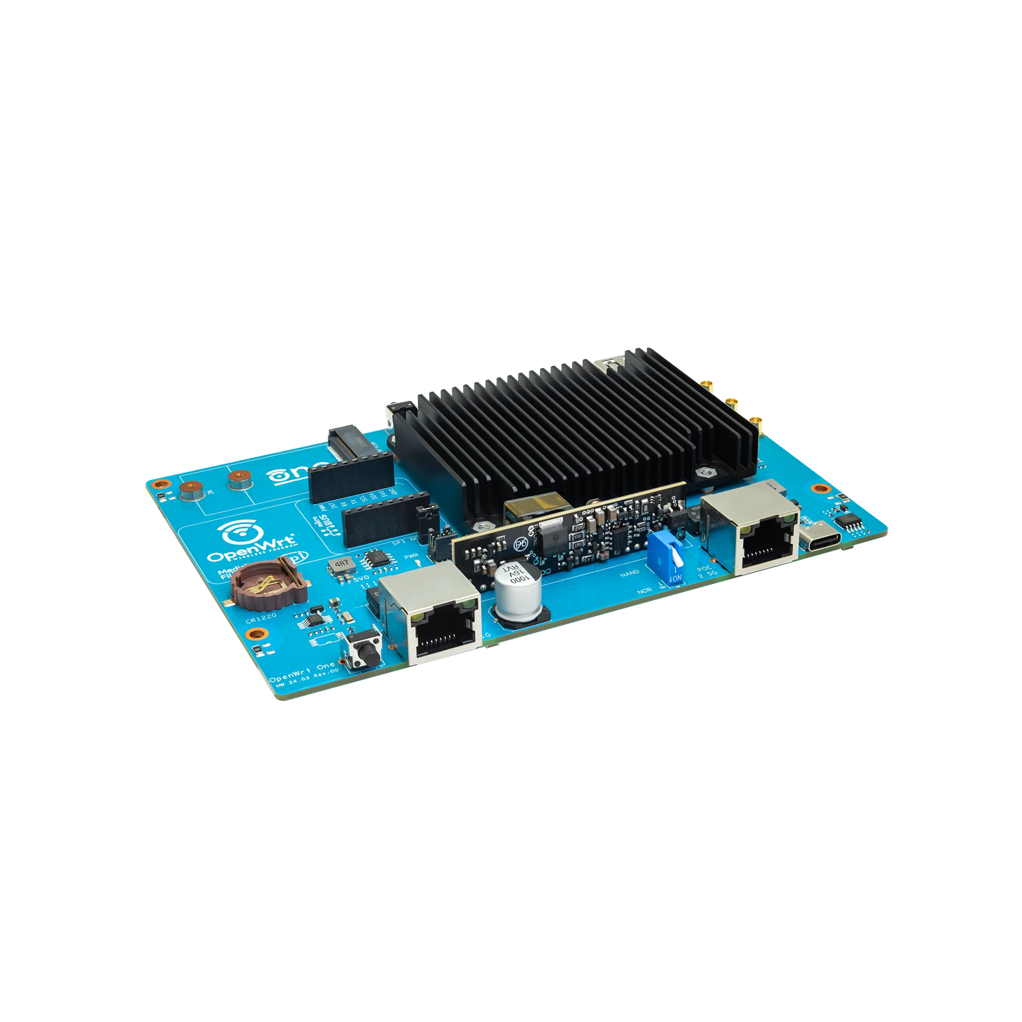 Smart router Banana Pi OpenWrt One MediaTek MT7981B 1GB DDR4 2.5GbE RJ45 and Gigabit Ethernet RJ45 256 MiB SPI NAND Open Source Smart Router