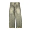 Retro Loose Wide Leg Denim Pants Men Washed Distressed Straight-leg Pants Streetwear Jeans Mens 2