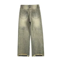 Retro Loose Wide Leg Denim Pants Men Washed Distressed Straight-leg Pants Streetwear Jeans Mens 2
