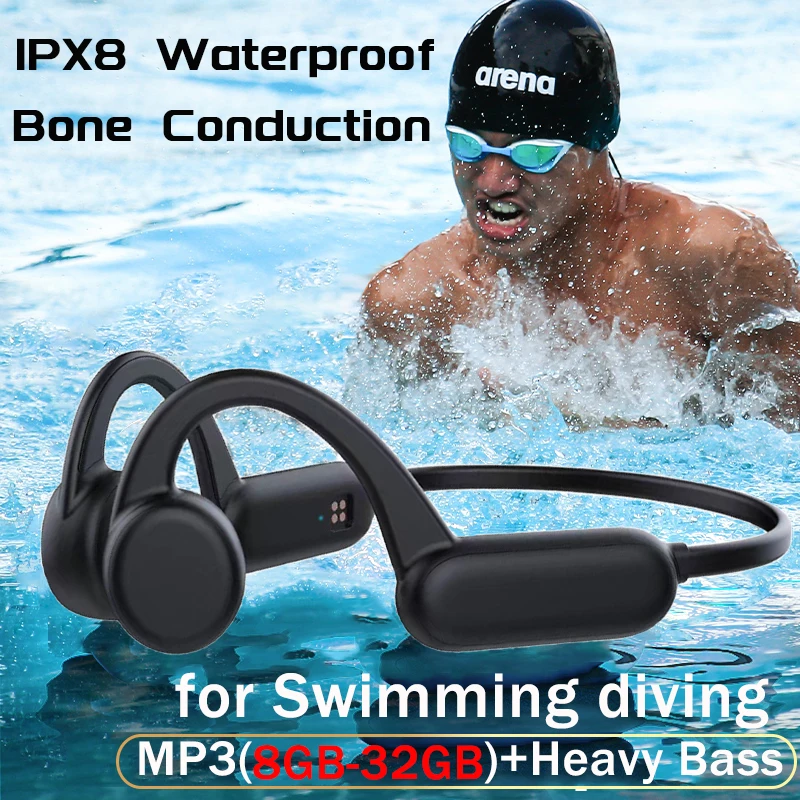 Bone Conduction Headphone Bluetooth Wireless IPX8 Waterproof MP3 Player