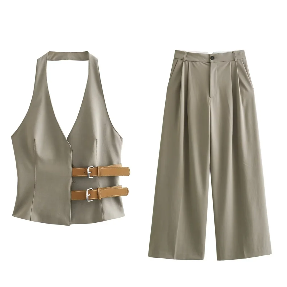 Women's 2-Piece Tank Top & High Waist Pleated Pants Set