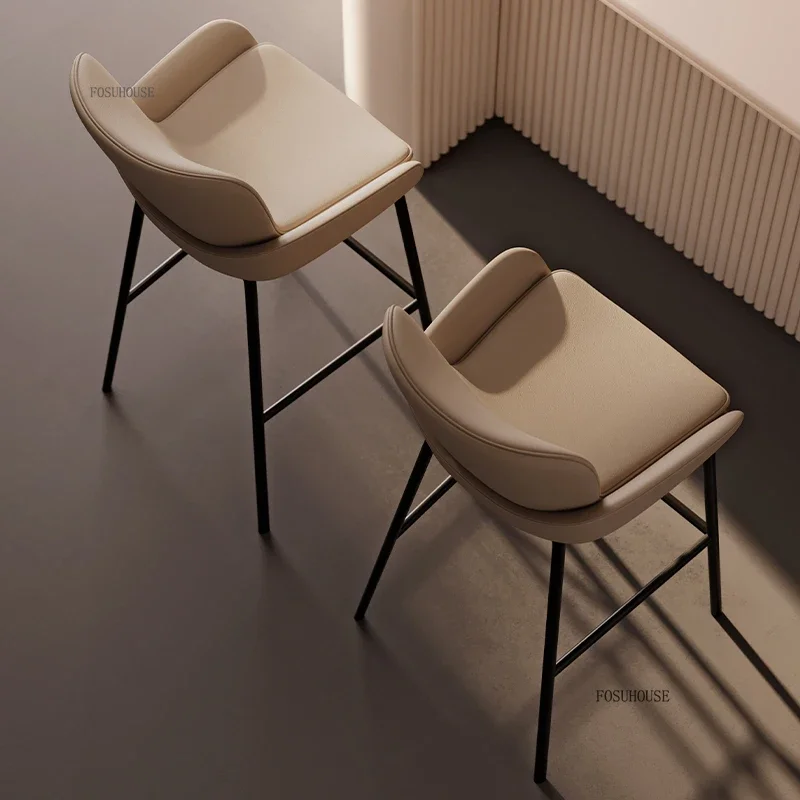 Italian Leather Backrest Bar Chairs for Kitchen Furniture High Bar Stools Front Desk Chair