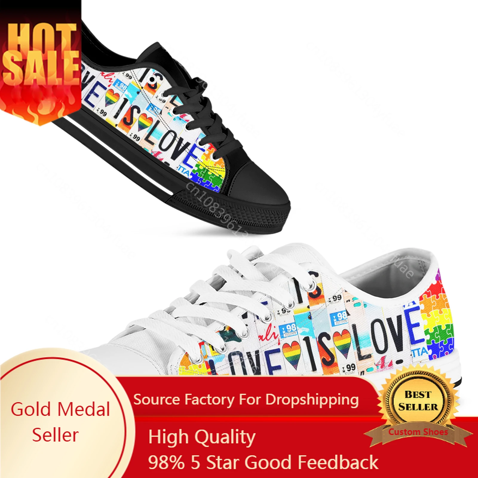 

License Plate LGBT Love is Love 2023 New Women Vulcanize Shoes Canvas Sneakers Fashion Lace-up Rubber Flat Autumn Footwear