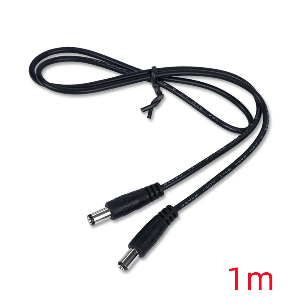 Premium Black Extension Power Cable - Male to Male Connector, 22AWG, Various Lengths Available