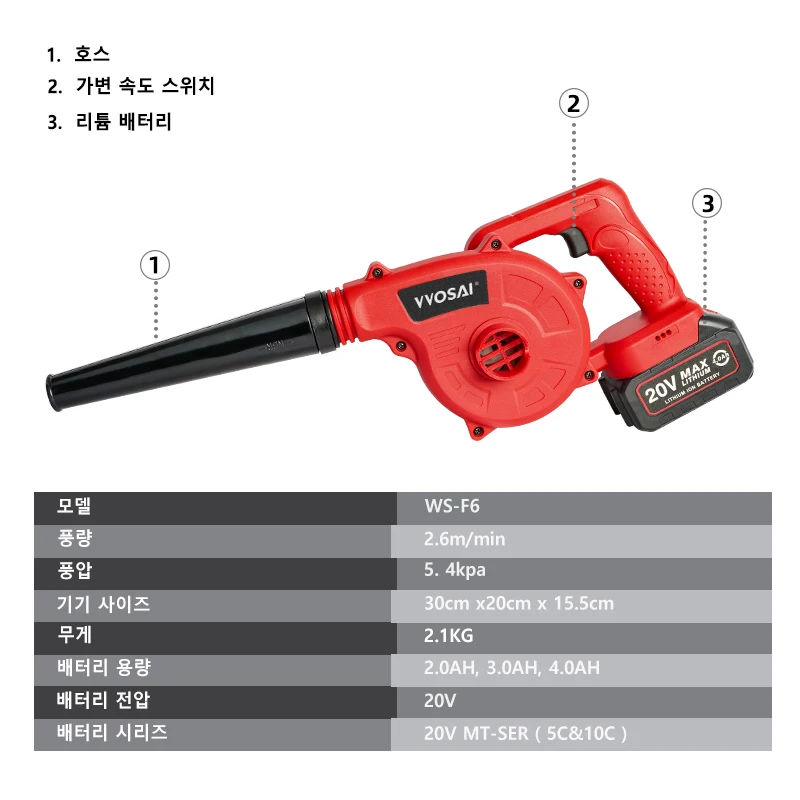 다양한 용도로 활용할 수 있는 VVOSAI-20V 정원 무선 송풍기