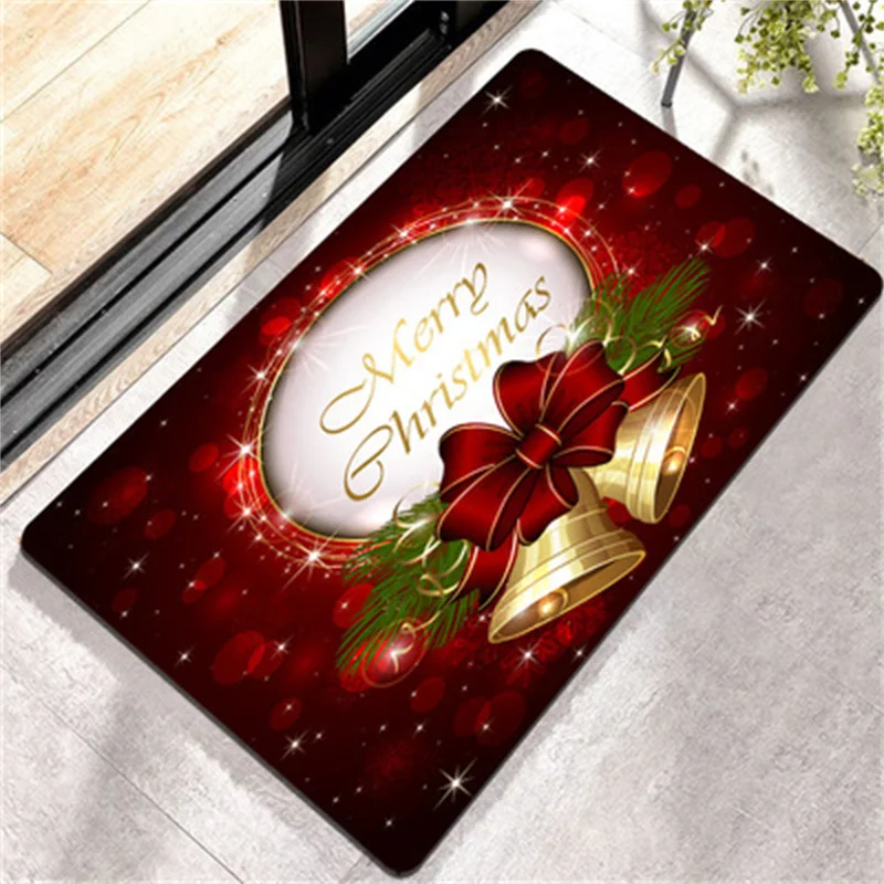 Christmas Elk Floor Mat Santa Welcome Home Anti-Slip Door Mat Polyester Kitchen Bathroom Decor Merry Christmas Decoration