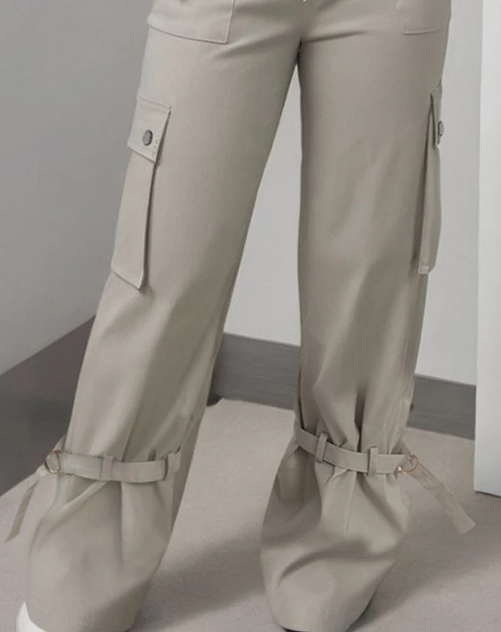 Women's Casual Snap Button Buckled Drawstring Cargo Pants Temperament Commuting Summer New Female Fashion Trousers