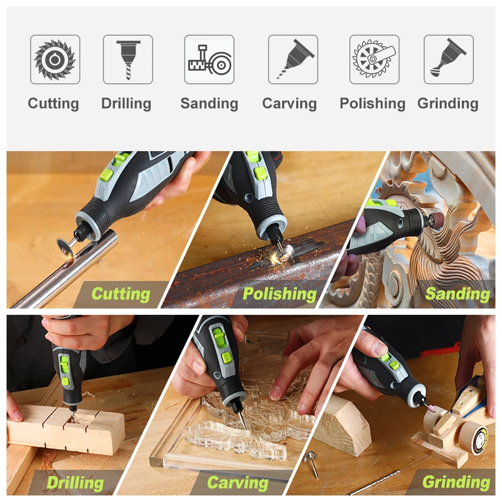 WORKPRO 12V Cordless Rotary Tool Kit Woodworking Engraving Polishing Pen DIY For Jewelry Metal Glass Mini Wireless Drill 6