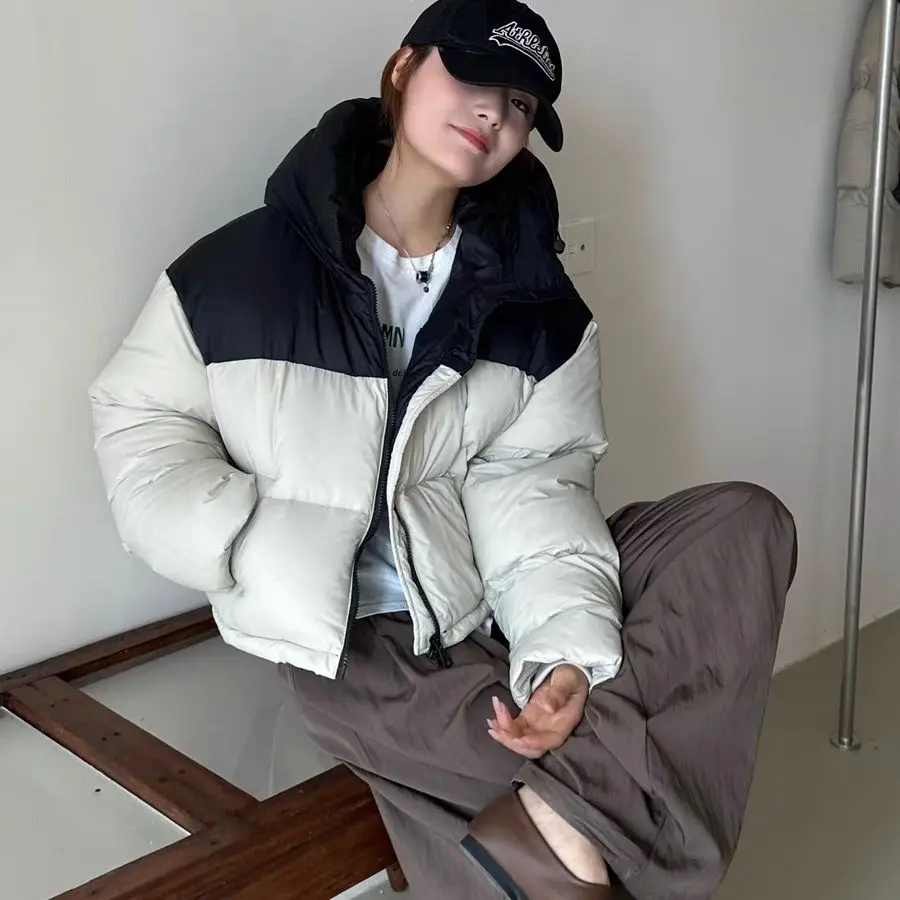 

Korean Style Patchwork Contrast Color Thick Warm Cotton Padded Coat Women's Winter White Duck Down Coat Cotton Padded Jacket X18
