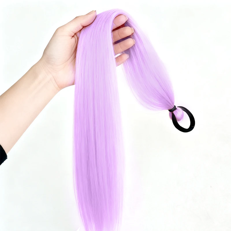Synthetic Purple Hair Ponytail Extensions Long Braiding Hair with Elastic Hair tie Colorful Hairpiece for Kids Girls Daily Party