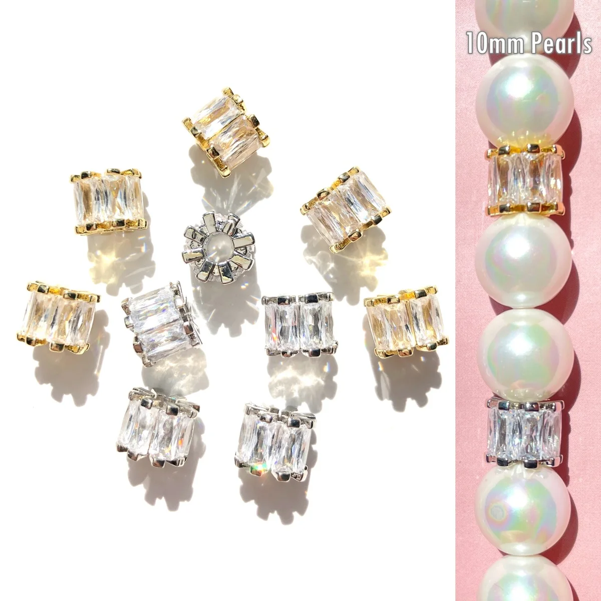 20pcs Rectangle Zirconia Pave Wheel Rondelle Spacers Beads for Women Bracelet Necklaces Waist Jewelry Making Finding Wholesale