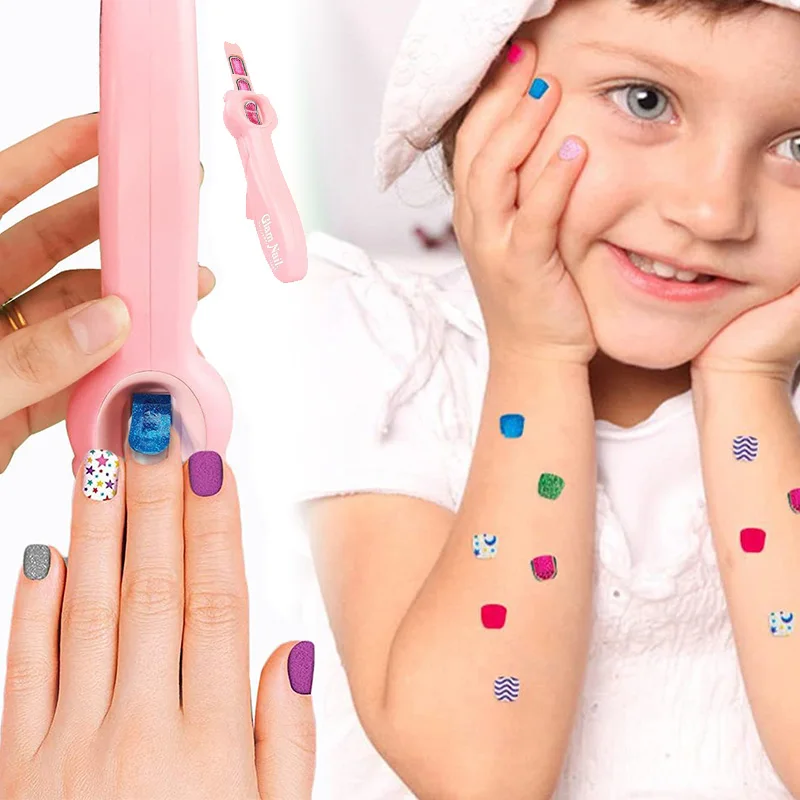 Girl Nail Machine Princess Girl Makeup DIY Nail Art Stickers Set Non-Toxic Polish Decorations Kid Fashion Makeup Toys Gift