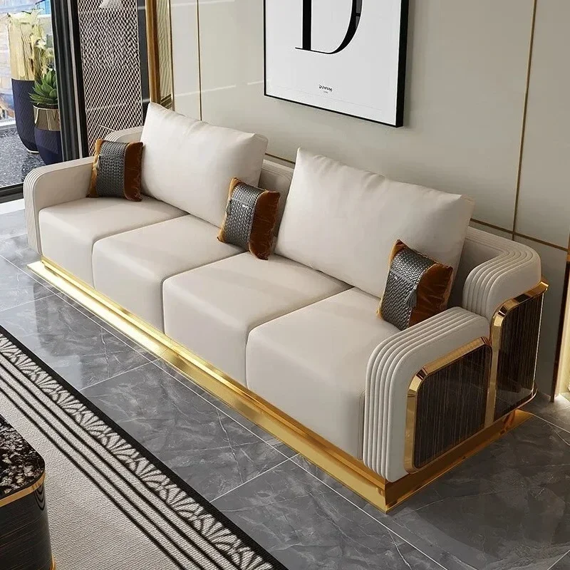 Leather With Wooden Sofa Set Modern Luxury Fashion 2/3/4 Seater Sofa Leather Couch For Living Room Accept Customzied Color