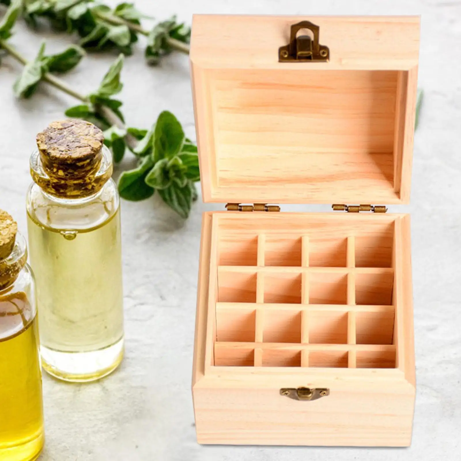 

Wood Holder Essential Oils Case Lipstick Holder 16 Slots with Lid Perfume