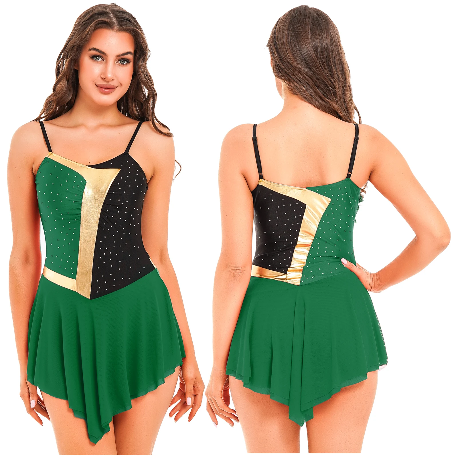 

Lady Figure Skating Costume Ballet Tutu Lyrical Dance Gymnastics Leotard Dress Sleeveless Shiny Rhinestone Performance Dancewear