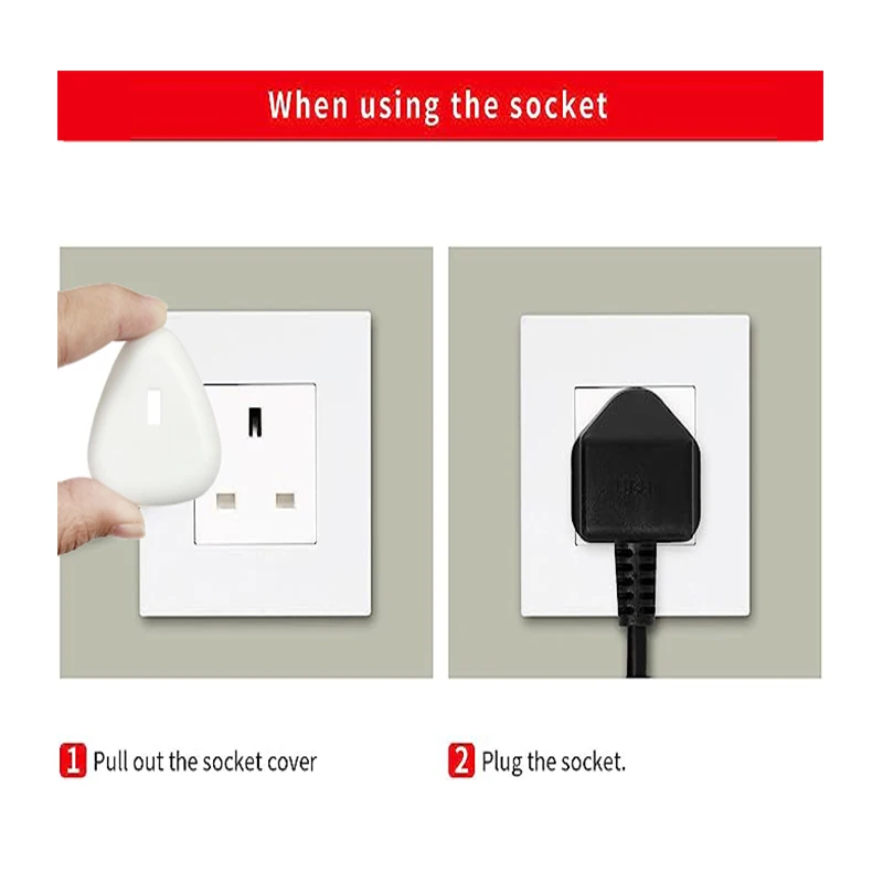 10-Pack UK Standard Safety Socket Covers Plastic White Power Switch Protectors for Home Electrical Safety