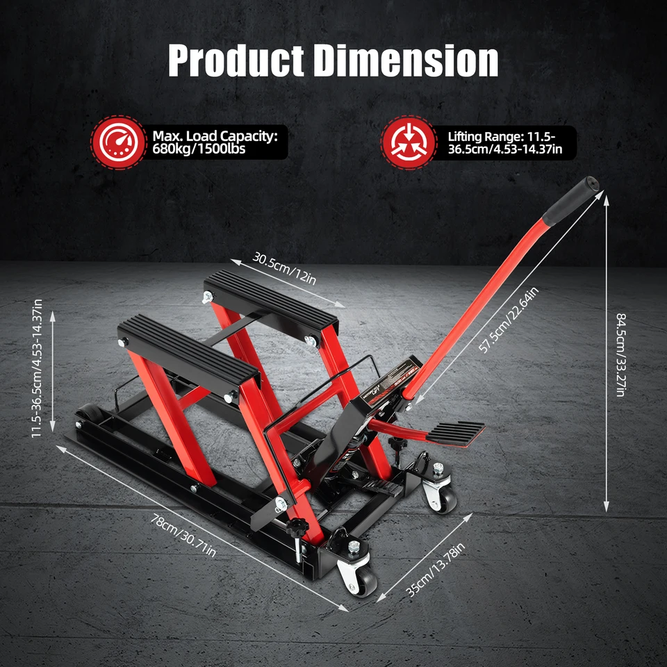 Herramienta Taller Moto ATV Elevador Hidráulico Motos KEESUNG - 680kg,  Ajustable, Plegable, Rojo Gato Hidráulico ATV, image size:960x960