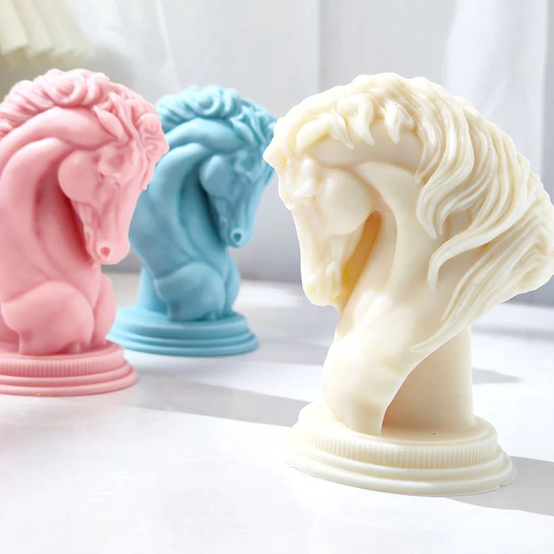 3D War Horse Head Silicone Candle Mold Diy Steed Sculpture Animal Soap Resin Gypsum Mould Ice Cake Baking Tools Home Decor Gifts