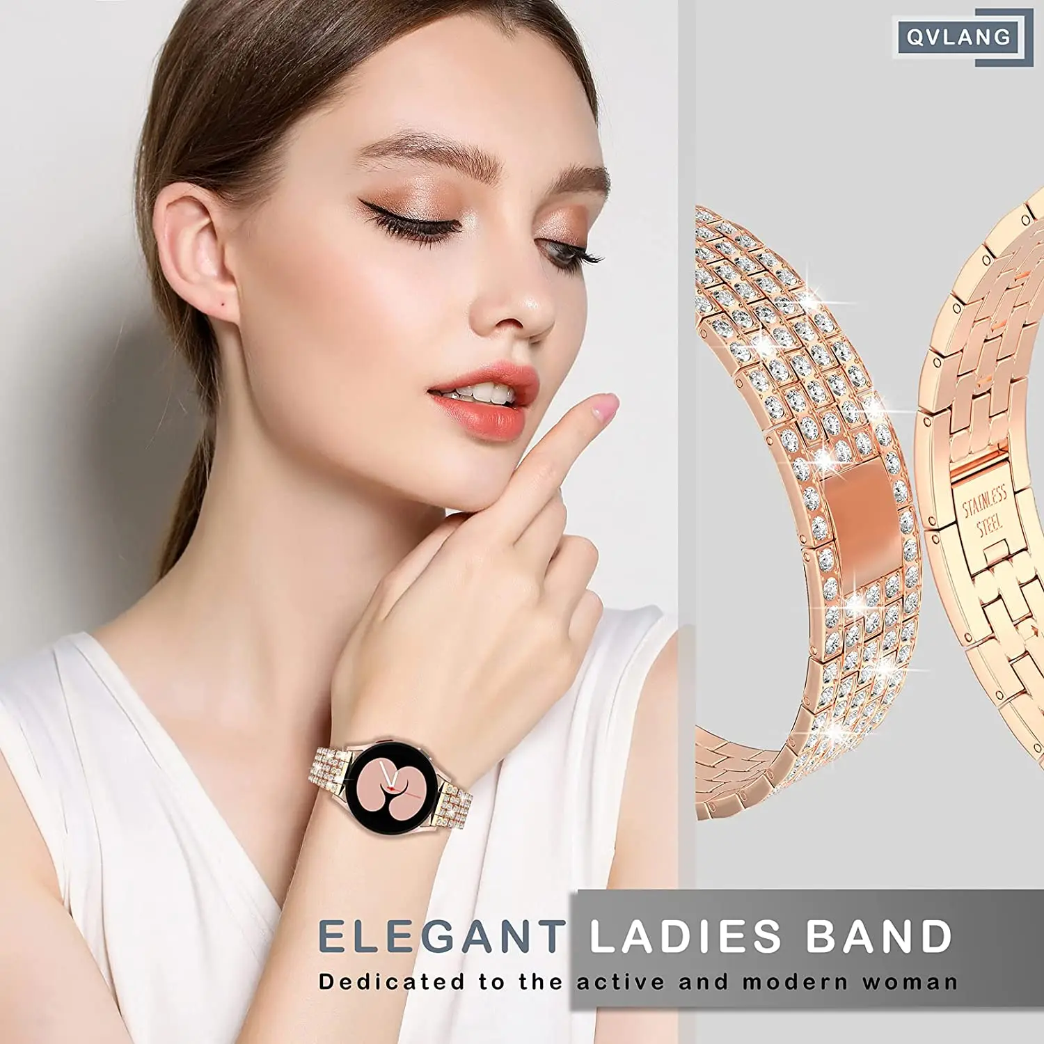 Luxury Diamond Metal Bracelet Band, 20mm 22mm Adjustable Strap