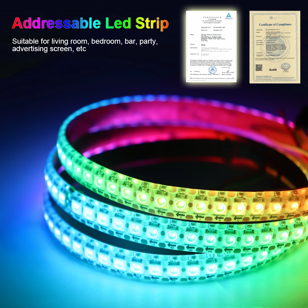 Description Picture 2 of itemWS2811 WS2812B WS2813 WS2815 5050RGBIC Smart LED Strip Lights Individually Addressable IC 30/60/144Pixels/Leds/m Light DC5V/12V