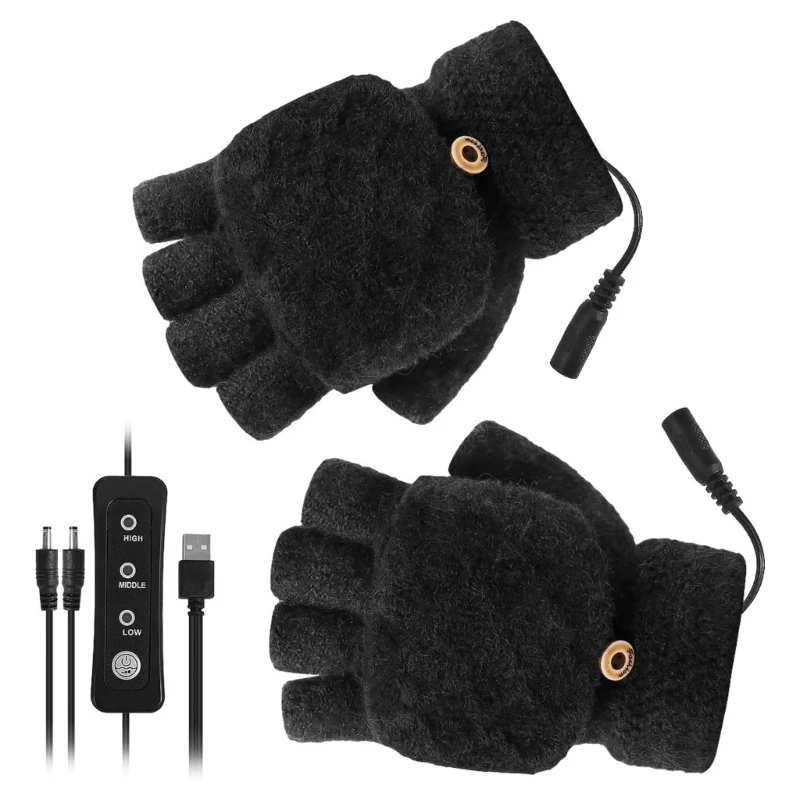 

Men Women USB Powered Gloves Washable Half Finger Warm Mittens for Outdoor Sport Dropship