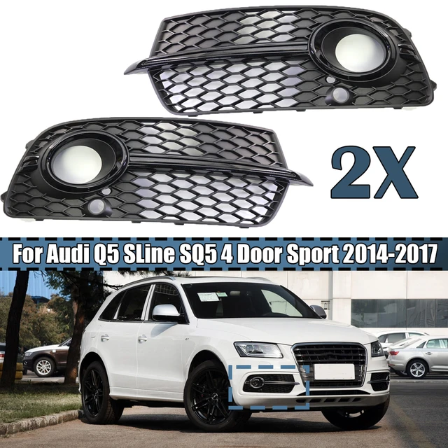 Fydun 1 Pair Glossy Black Front Fog Light Grille Front Bumper Fog Light  Mesh Grill Trim Left Right Car Accessories for Q5 SQ5 80A 2018‑2020